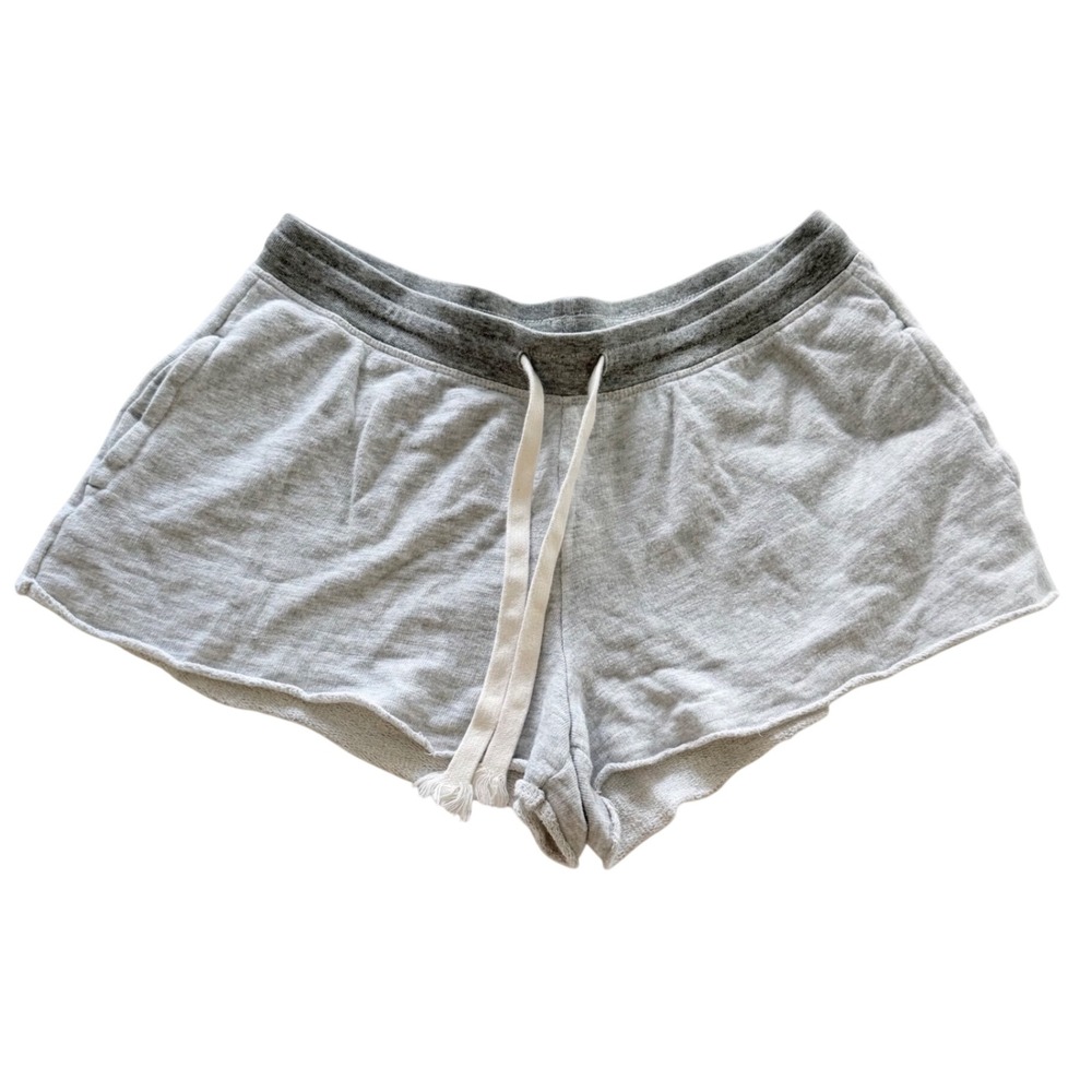 J.Crew Vintage Fleece Shorts Womens Small Grey Raw Hem Drawstring Lounge Pocket